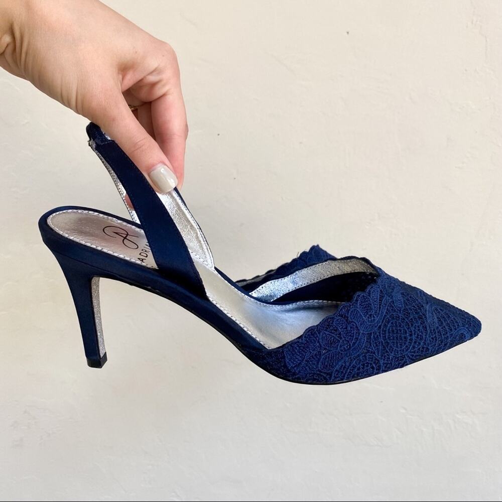 NEW Adrianna Papell Navy Lace Hallie Slingback Heels - Picture 2 of 7
